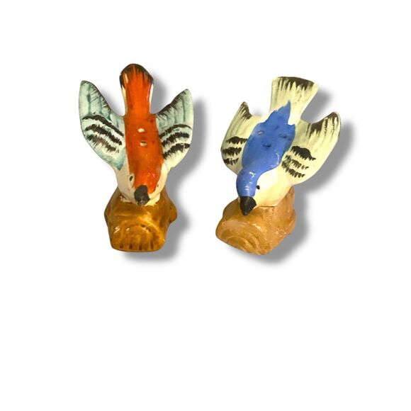 Vintage Salt & Pepper Shakers Late 1940's Early 1950's Birds On Branches Kissing - Picture 5 of 5